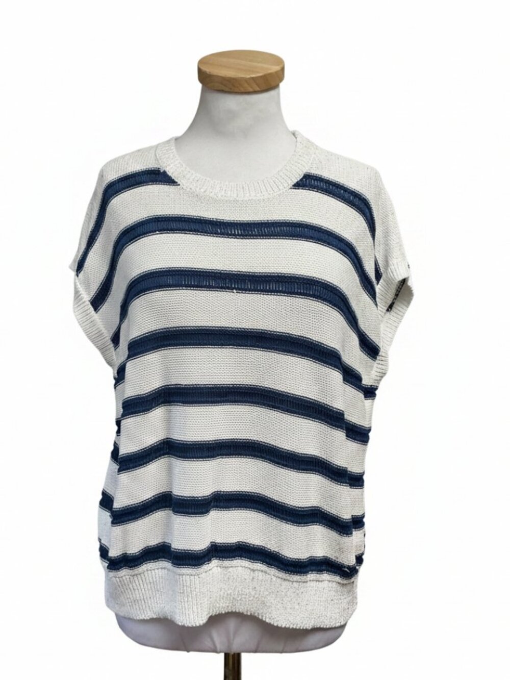 Leilian blue and white stripe sweater with sparkle, size S